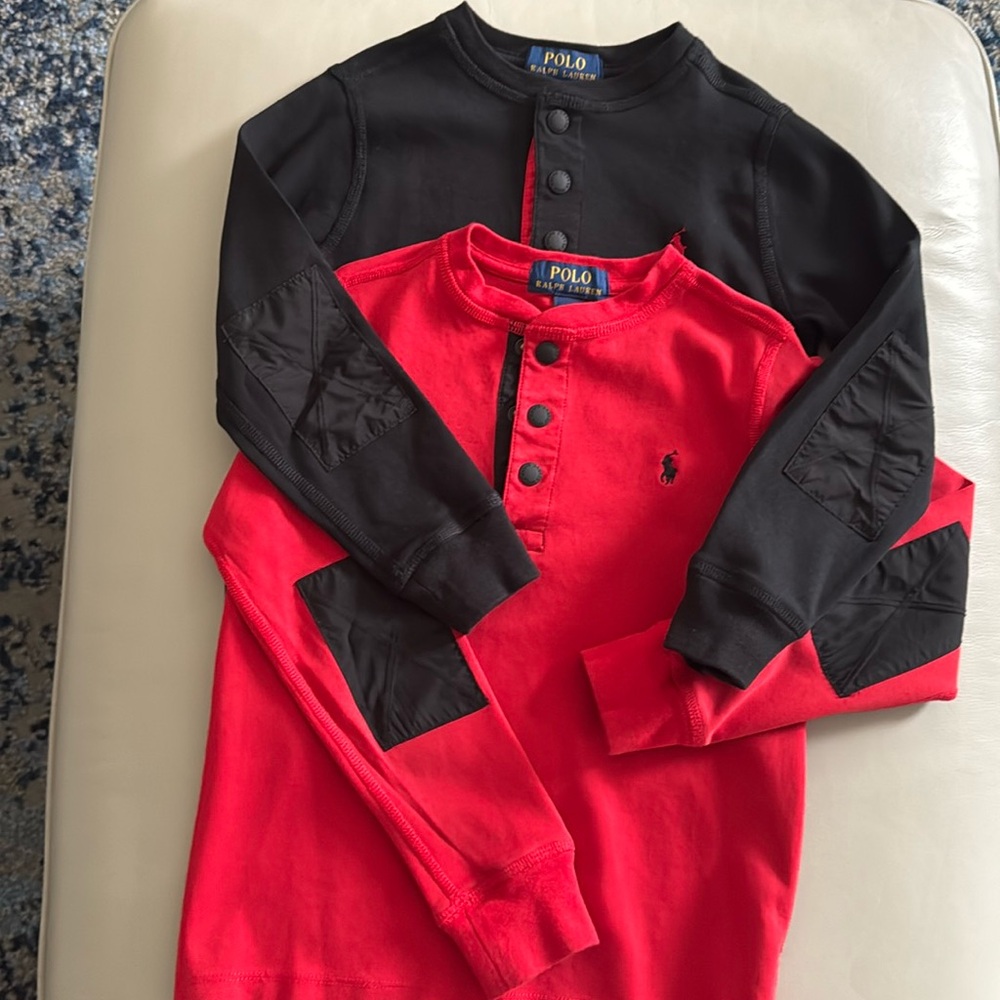 2 Polo Long Sleeve Shirts Red and Black Size 5